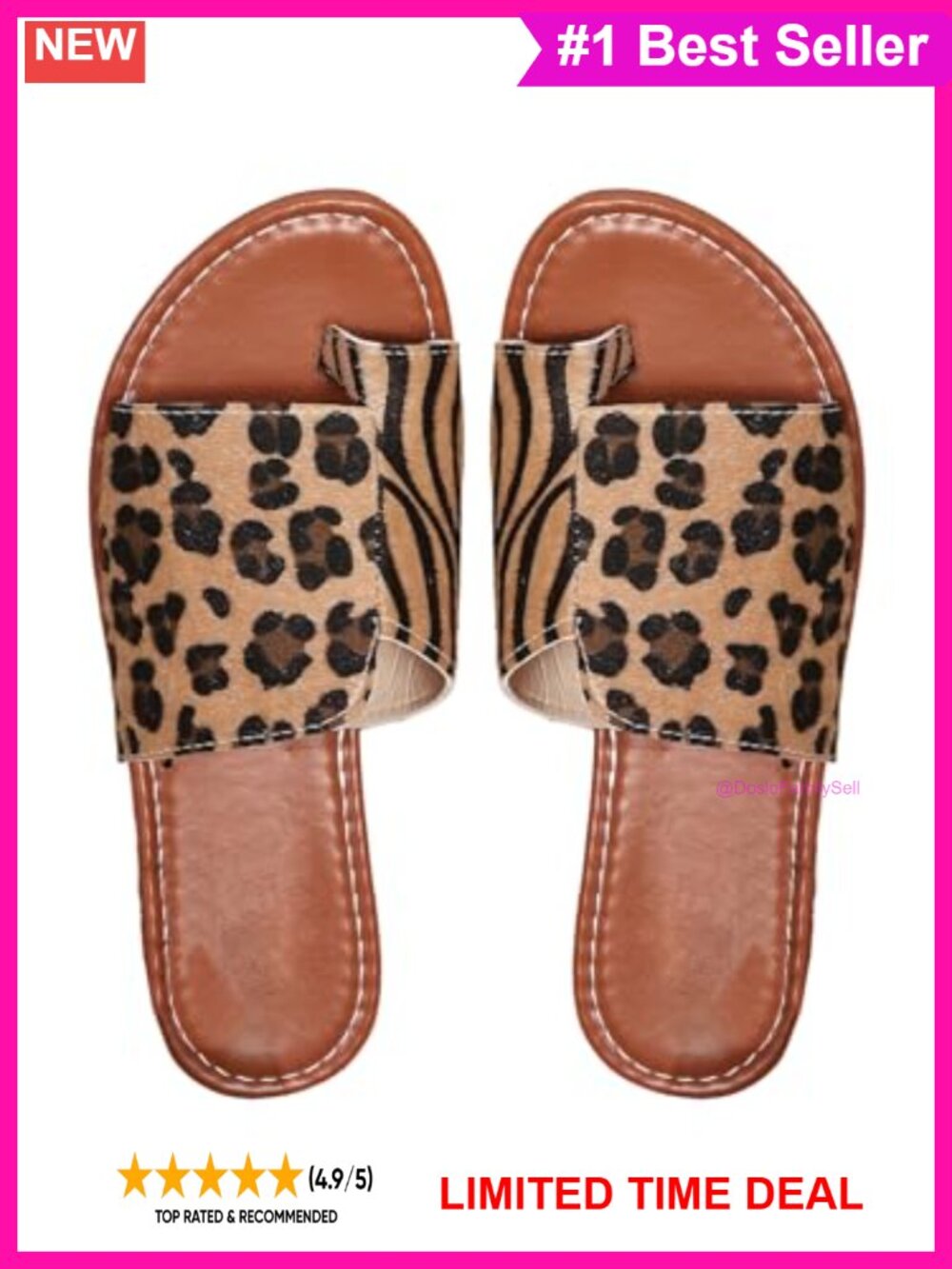 Faux Leather Cheetah Striped Patchwork Slip On Flat Sandals